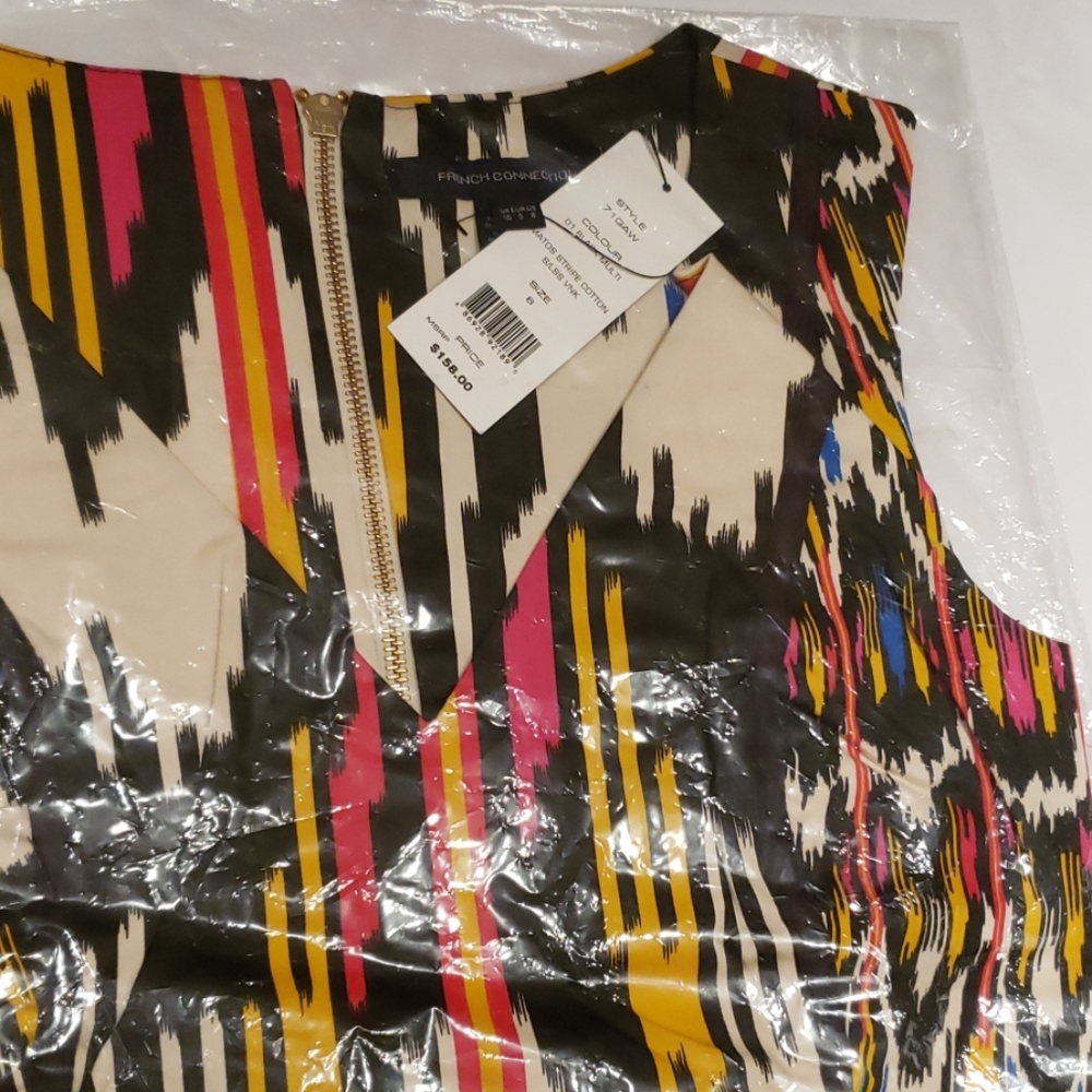 French Connection NEW Ikat Cotton Bodycon 2way Back Zipper  Dress Black Red Sexy - Picture 12 of 12